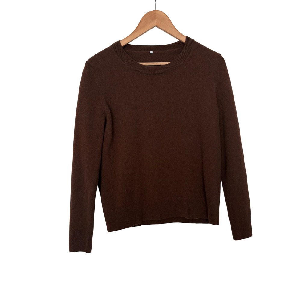 ANRABESS Chocolate Brown 100% Superfine Merino Wool Crewneck Sweater L TL00108